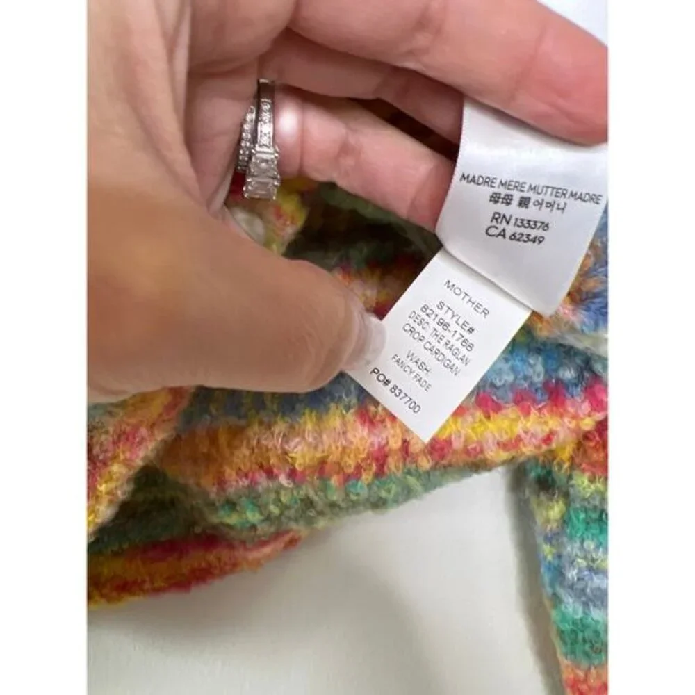 NEW MOTHER The Raglan Crop Crewneck Long Sleeve Cardigan Blue Size: Extra Small